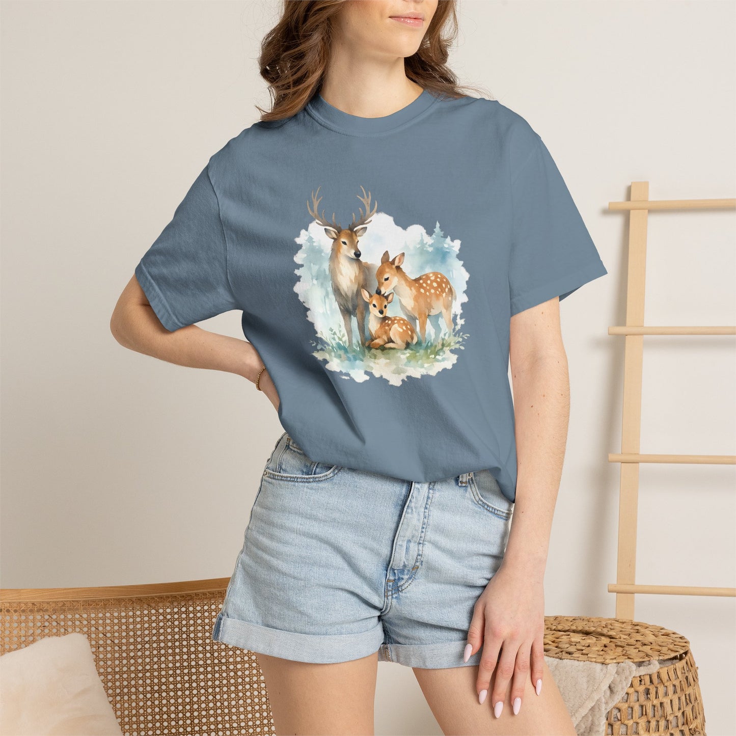 Watercolor Deer Family Tee | Forest Wildlife Art Shirt | Nature Lover Gift | Unisex