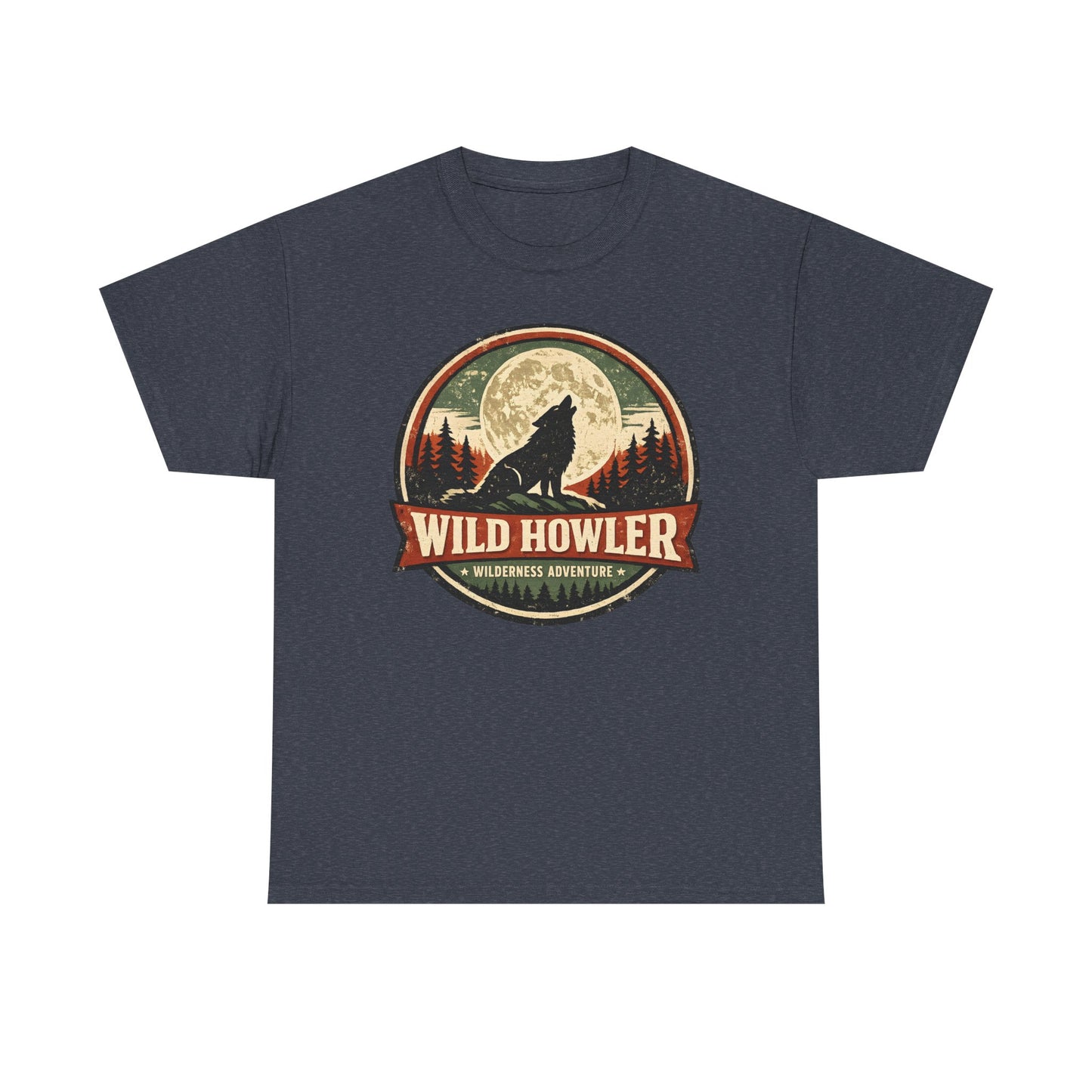 Howling Wolf Vintage Badge Tee | Full Moon Wilderness Shirt | Nature Lover Gift