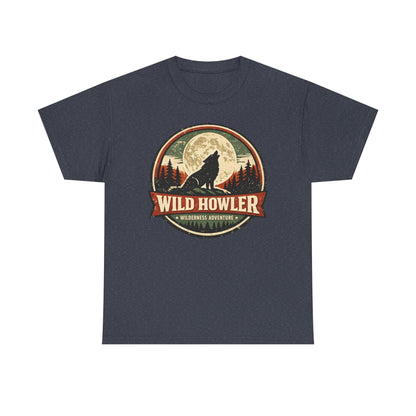 Howling Wolf Vintage Badge Tee | Full Moon Wilderness Shirt | Nature Lover Gift