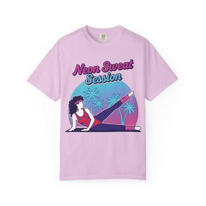 Neon Sweat Session Retro 80s Aerobics Graphic Tee | Vintage Workout Shirt