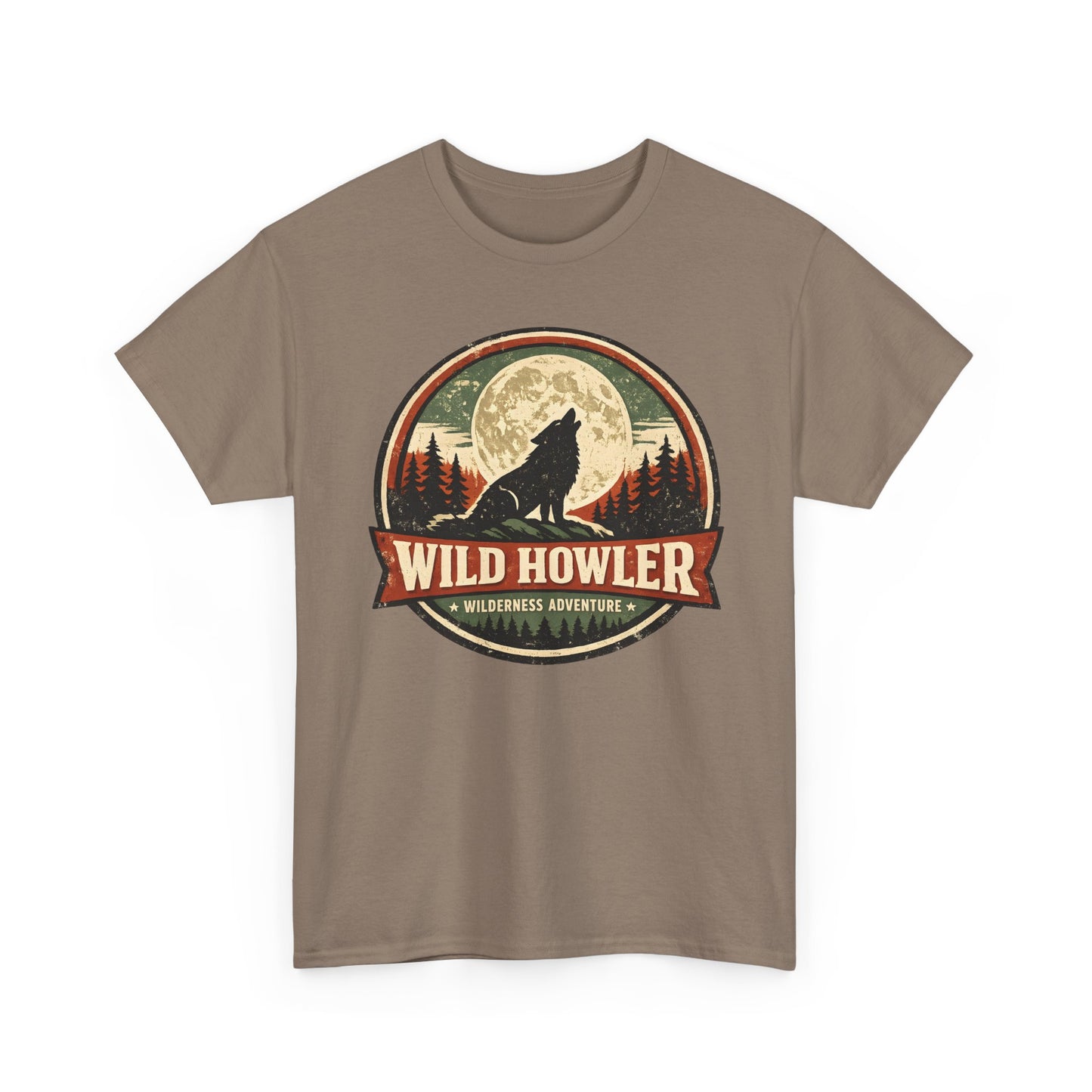 Howling Wolf Vintage Badge Tee | Full Moon Wilderness Shirt | Nature Lover Gift
