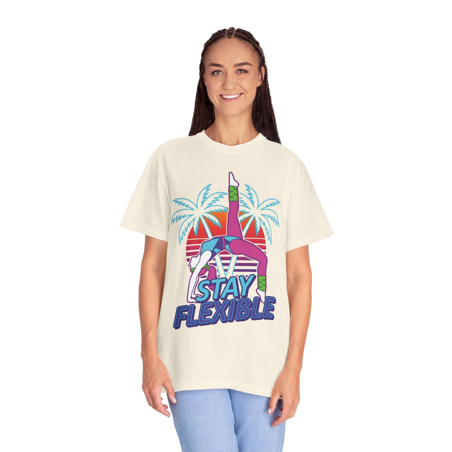 Stay Flexible Retro 80s Backbend Graphic Tee | Vintage Workout Shirt Women