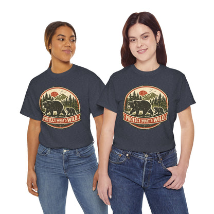 Bear and Cub Retro Badge Tee | Protect What's Wild | Wildlife Lover Gift | Unisex