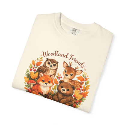 Woodland Friends Badge Watercolor Tee | Fox Bear Deer Owl Shirt | Nature Lover Gift