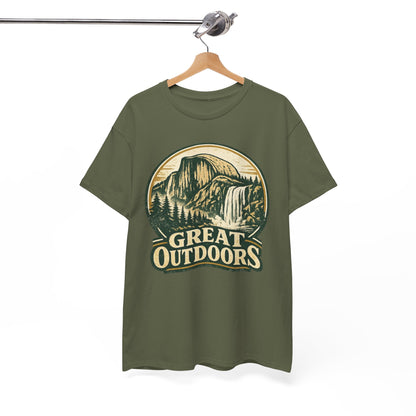 Great Outdoors Retro Badge Tee | Yosemite Half Dome Graphic Shirt | Camping Gift