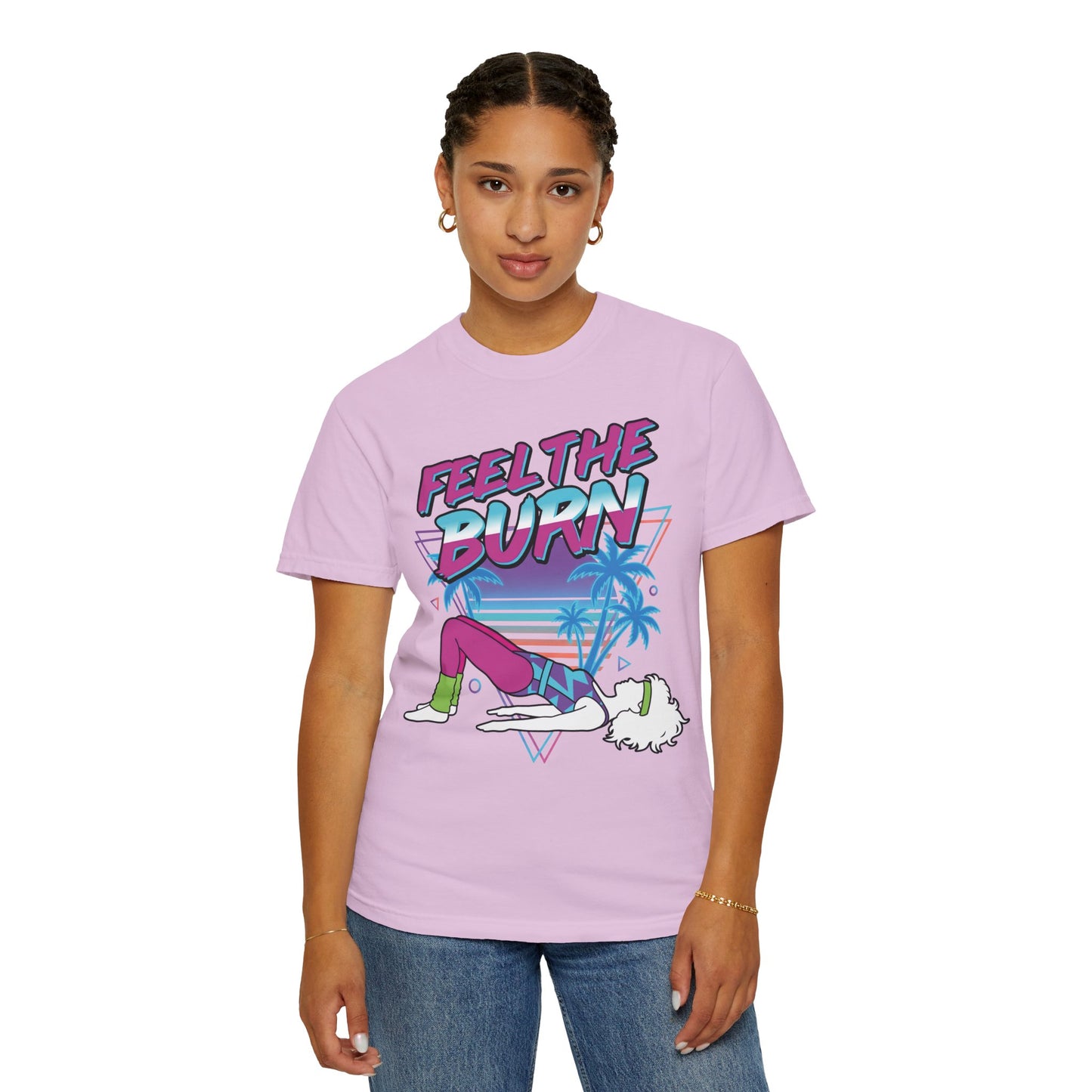 Feel the Burn Neon 80s Aerobics Graphic Tee | Retro Workout Shirt Women