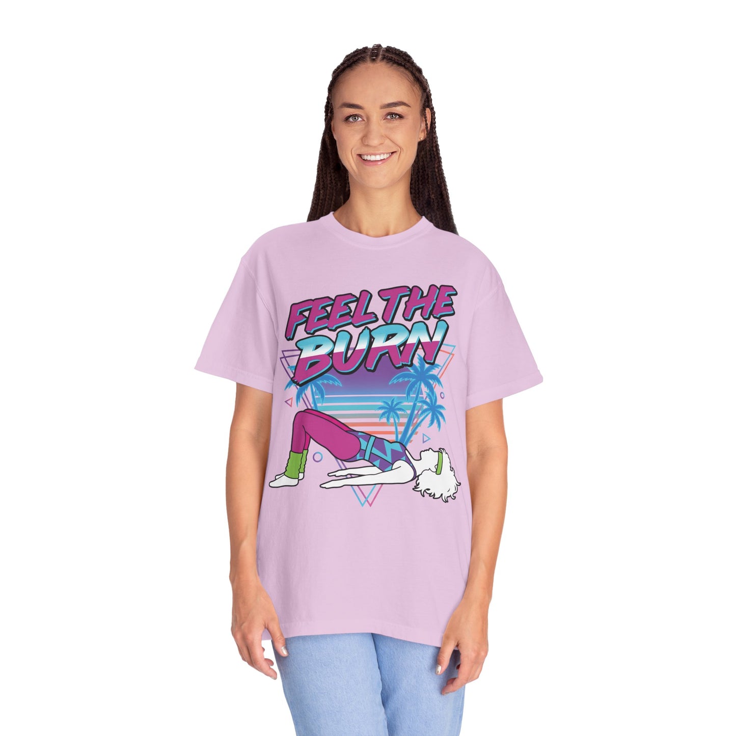 Feel the Burn Neon 80s Aerobics Graphic Tee | Retro Workout Shirt Women