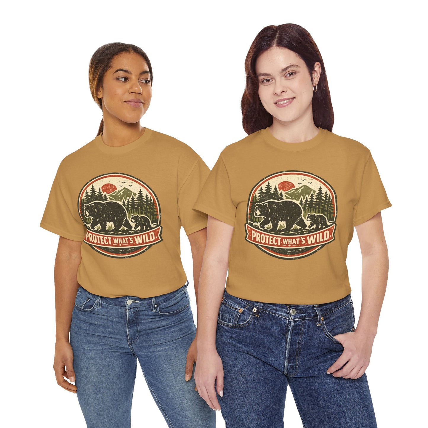 Bear and Cub Retro Badge Tee | Protect What's Wild | Wildlife Lover Gift | Unisex