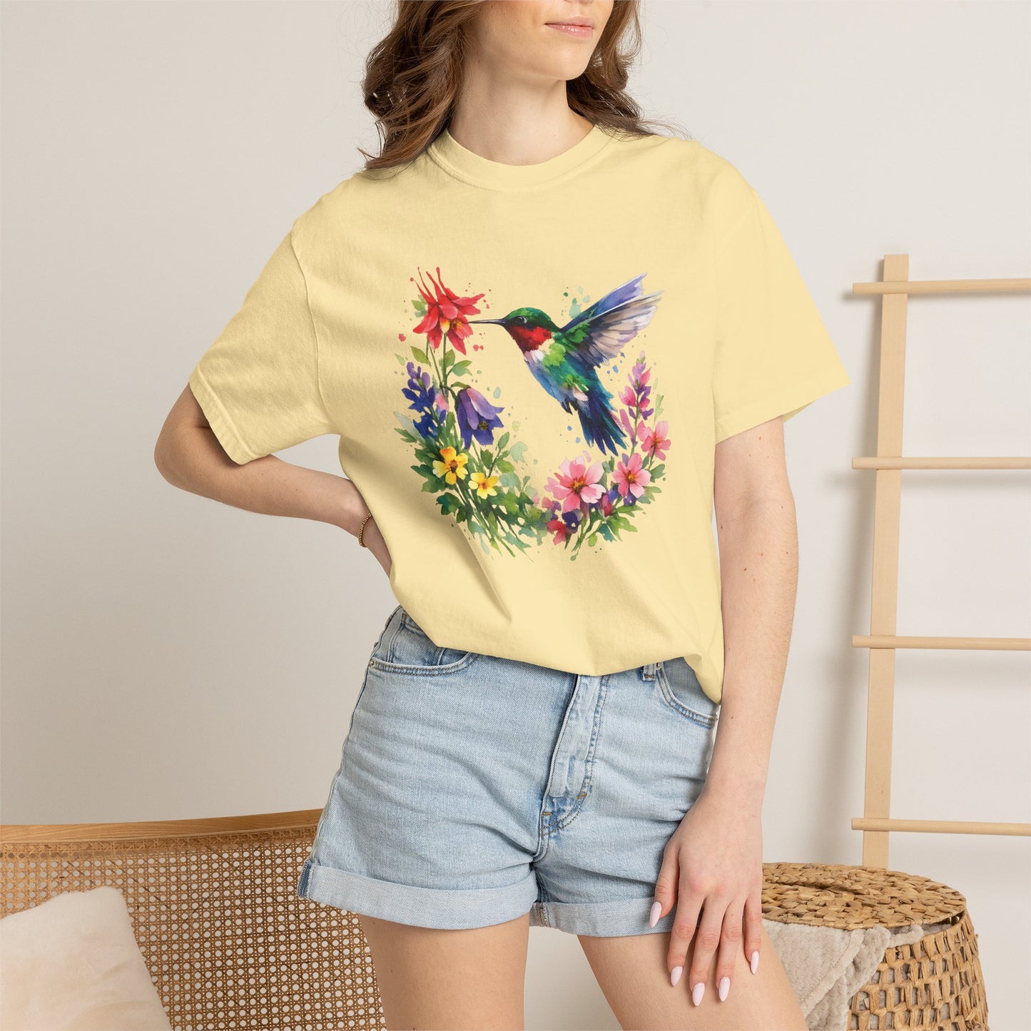 Hummingbird Wildflower Watercolor Tee | Jewel Tone Nature Shirt | Bird Watcher Gift