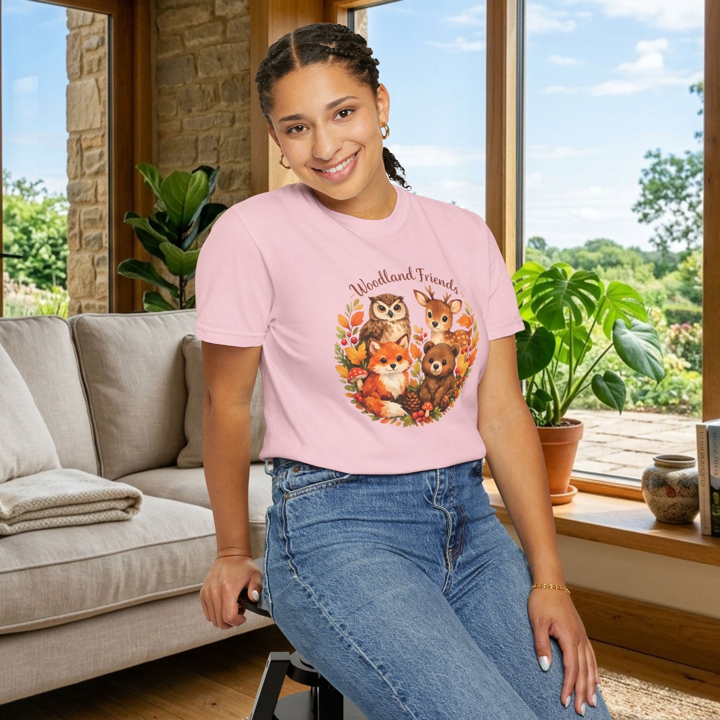 Woodland Friends Badge Watercolor Tee | Fox Bear Deer Owl Shirt | Nature Lover Gift