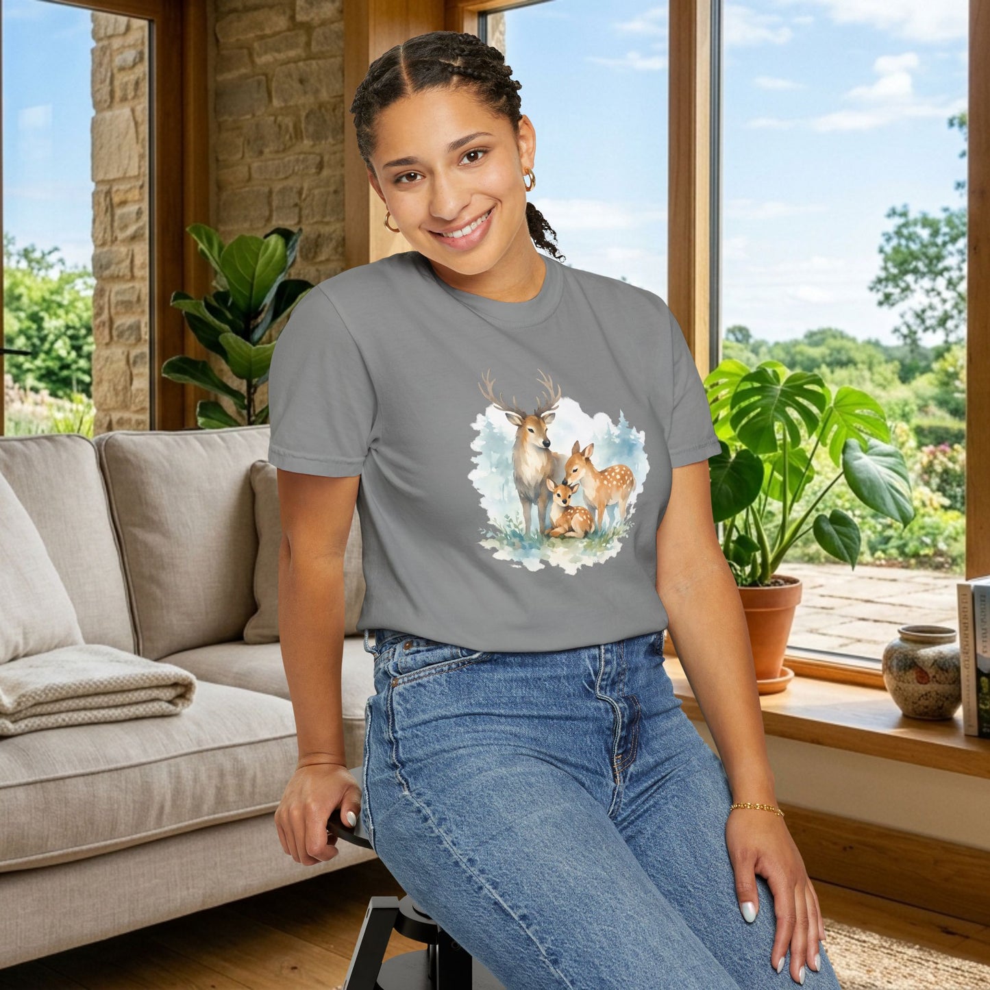 Watercolor Deer Family Tee | Forest Wildlife Art Shirt | Nature Lover Gift | Unisex