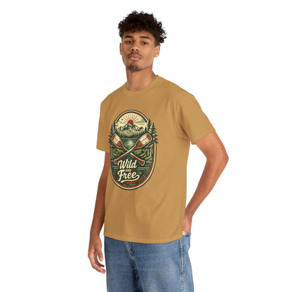 Wild and Free Badge Tee | Vintage Adventure Shirt | Outdoor Explorer Gift