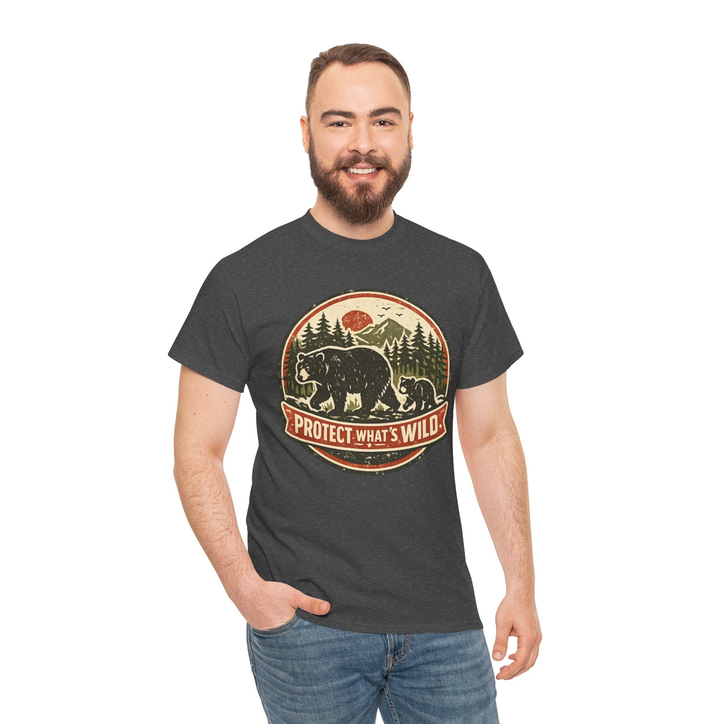 Bear and Cub Retro Badge Tee | Protect What's Wild | Wildlife Lover Gift | Unisex