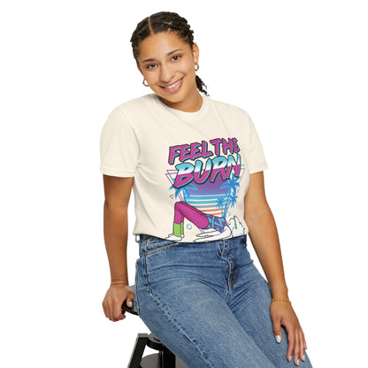 Feel the Burn Neon 80s Aerobics Graphic Tee | Retro Workout Shirt Women
