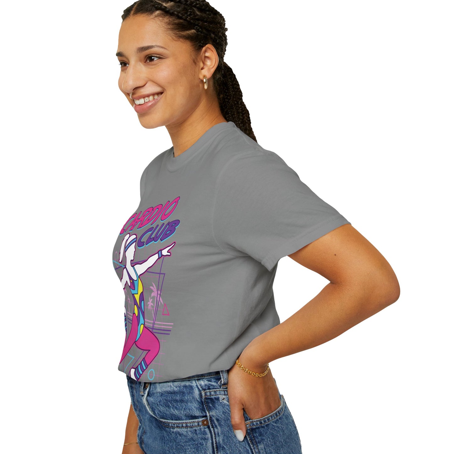 Cardio Club Retro 80s Grid Aerobics Graphic Tee | Vintage Gym Shirt Women