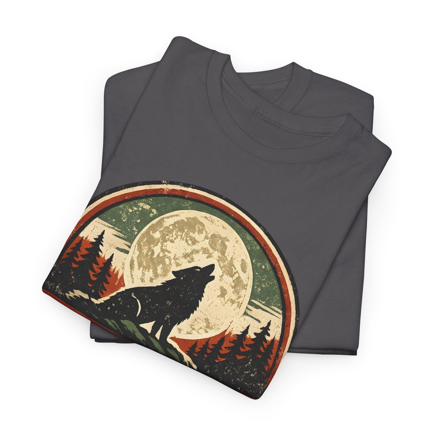 Howling Wolf Vintage Badge Tee | Full Moon Wilderness Shirt | Nature Lover Gift