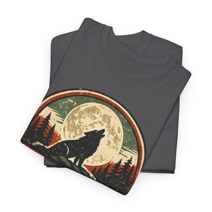 Howling Wolf Vintage Badge Tee | Full Moon Wilderness Shirt | Nature Lover Gift