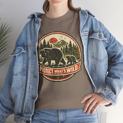 Bear and Cub Retro Badge Tee | Protect What's Wild | Wildlife Lover Gift | Unisex
