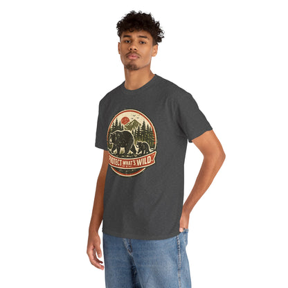 Bear and Cub Retro Badge Tee | Protect What's Wild | Wildlife Lover Gift | Unisex
