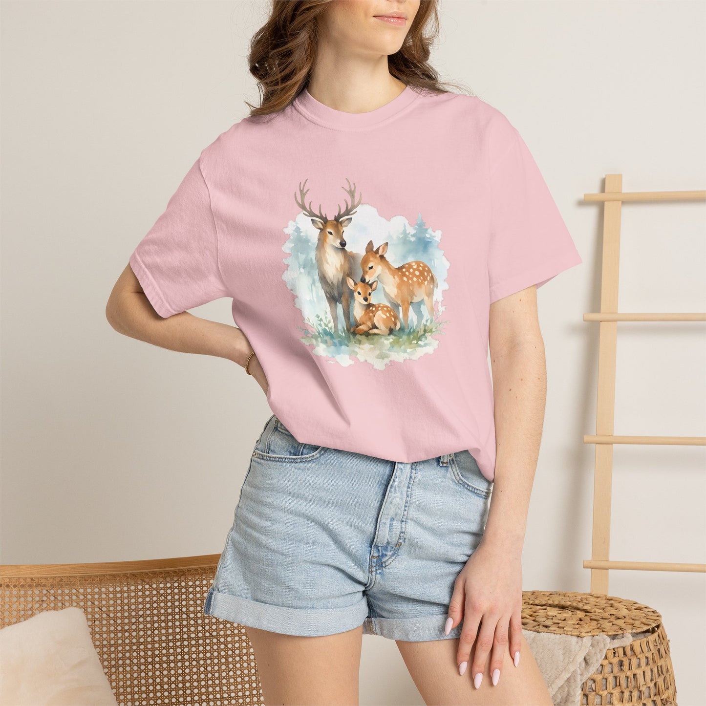 Watercolor Deer Family Tee | Forest Wildlife Art Shirt | Nature Lover Gift | Unisex
