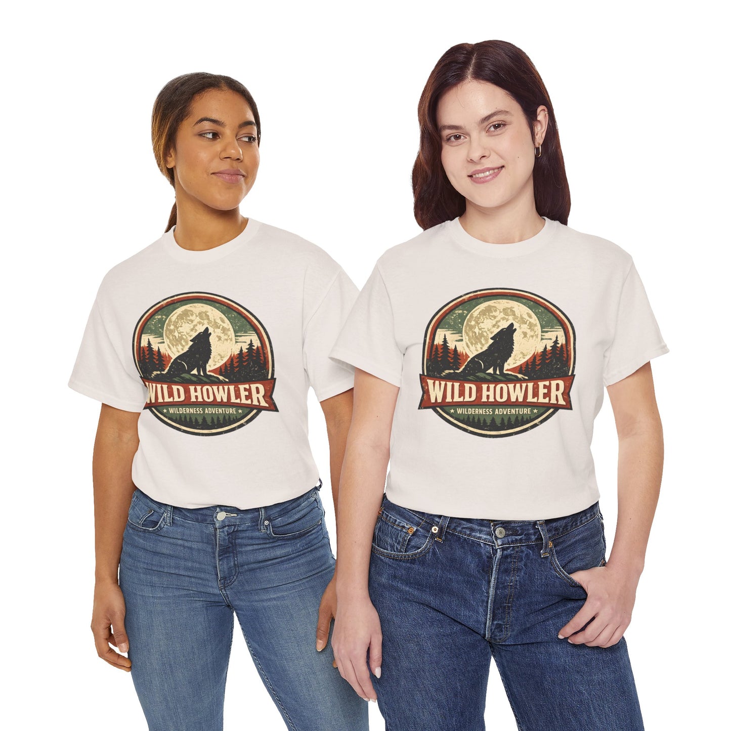 Howling Wolf Vintage Badge Tee | Full Moon Wilderness Shirt | Nature Lover Gift