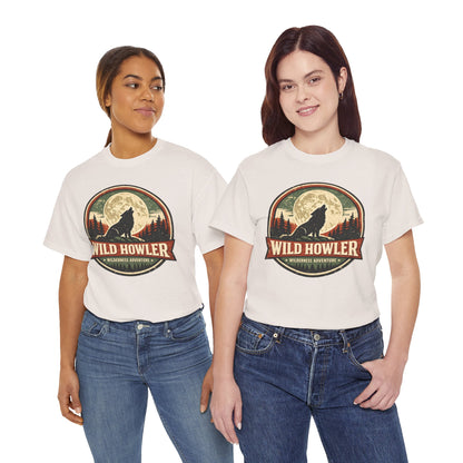 Howling Wolf Vintage Badge Tee | Full Moon Wilderness Shirt | Nature Lover Gift