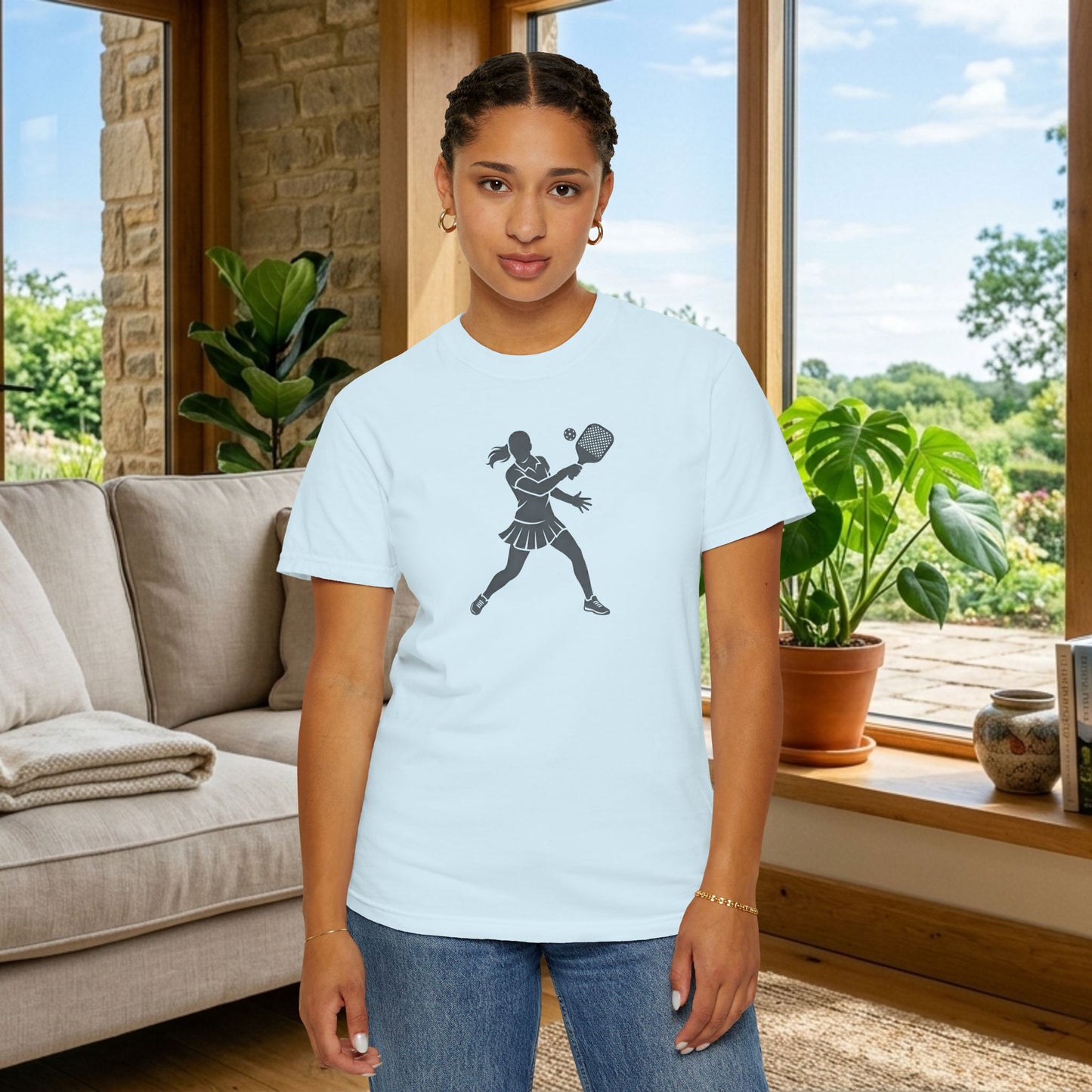Pickleball Female Silhouette Icon Tee Minimalist Pickler Graphic Women T-Shirt