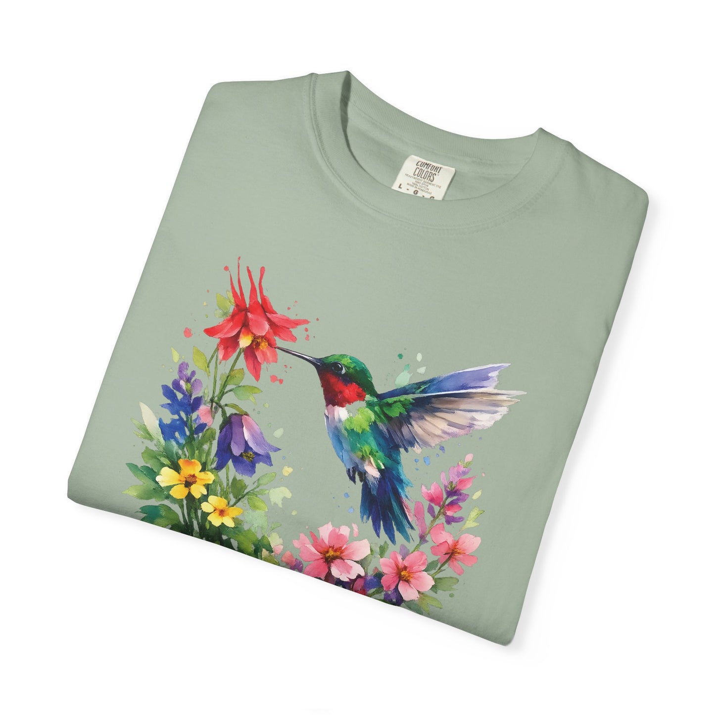 Hummingbird Wildflower Watercolor Tee | Jewel Tone Nature Shirt | Bird Watcher Gift