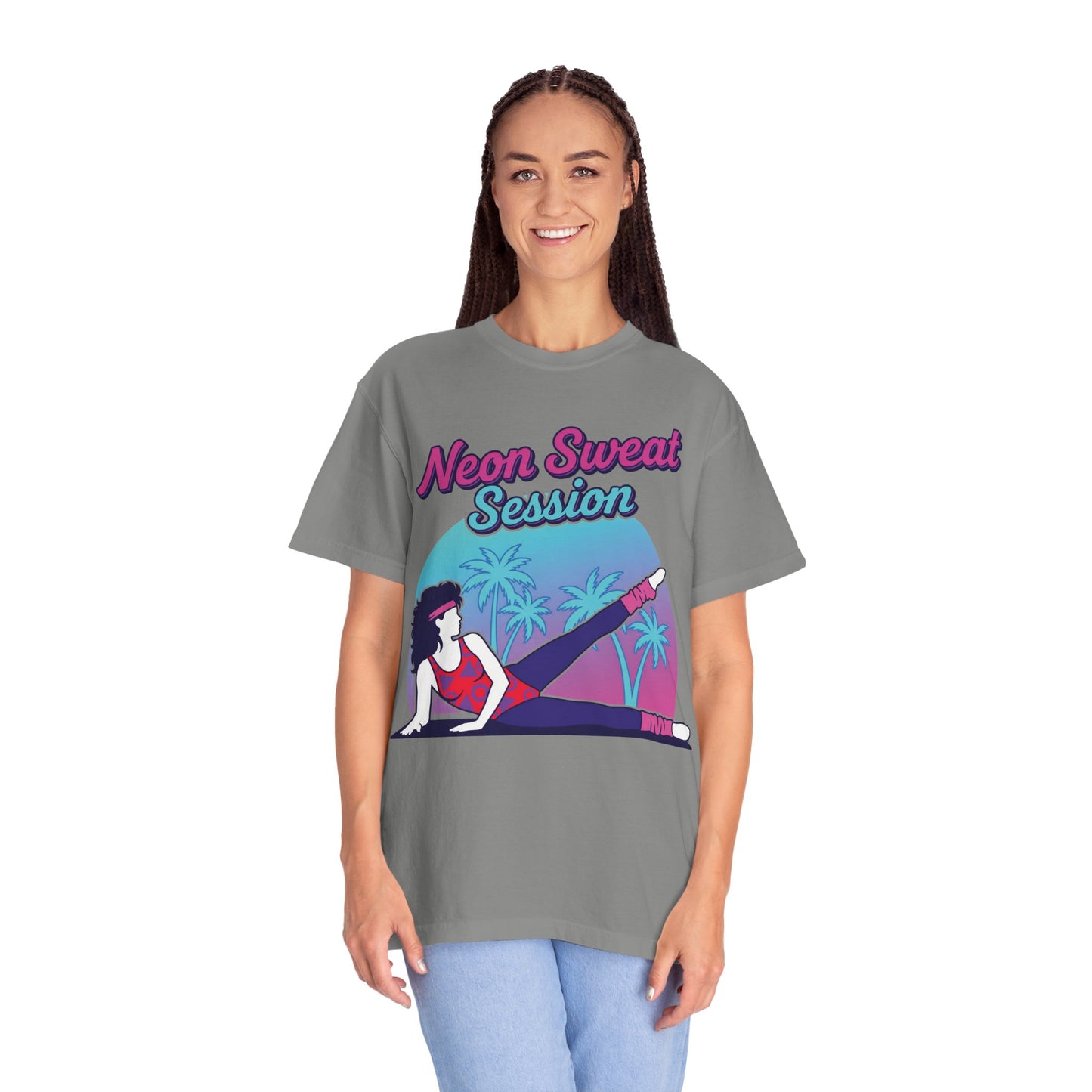 Neon Sweat Session Retro 80s Aerobics Graphic Tee | Vintage Workout Shirt