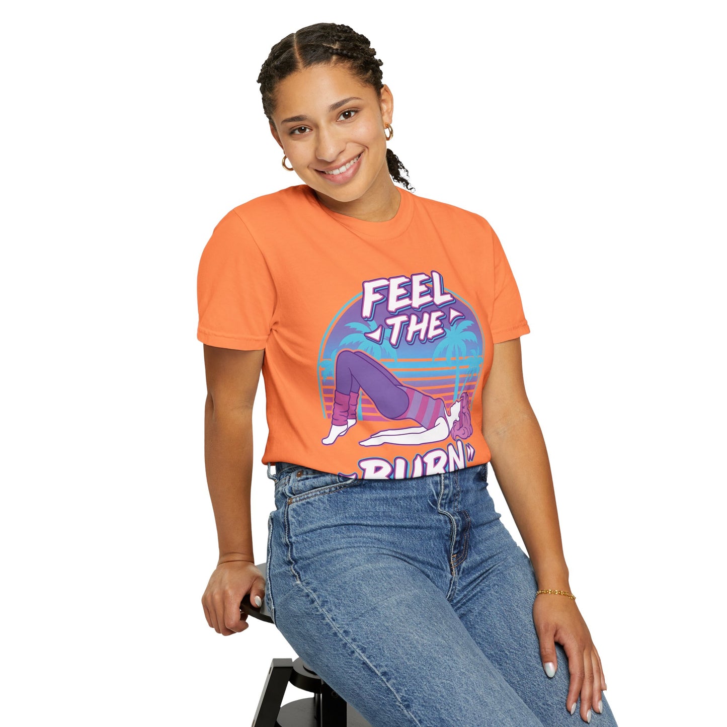 Feel the Burn Retro 80s Glute Thrust Pose Graphic Tee | Vintage Workout Shirt