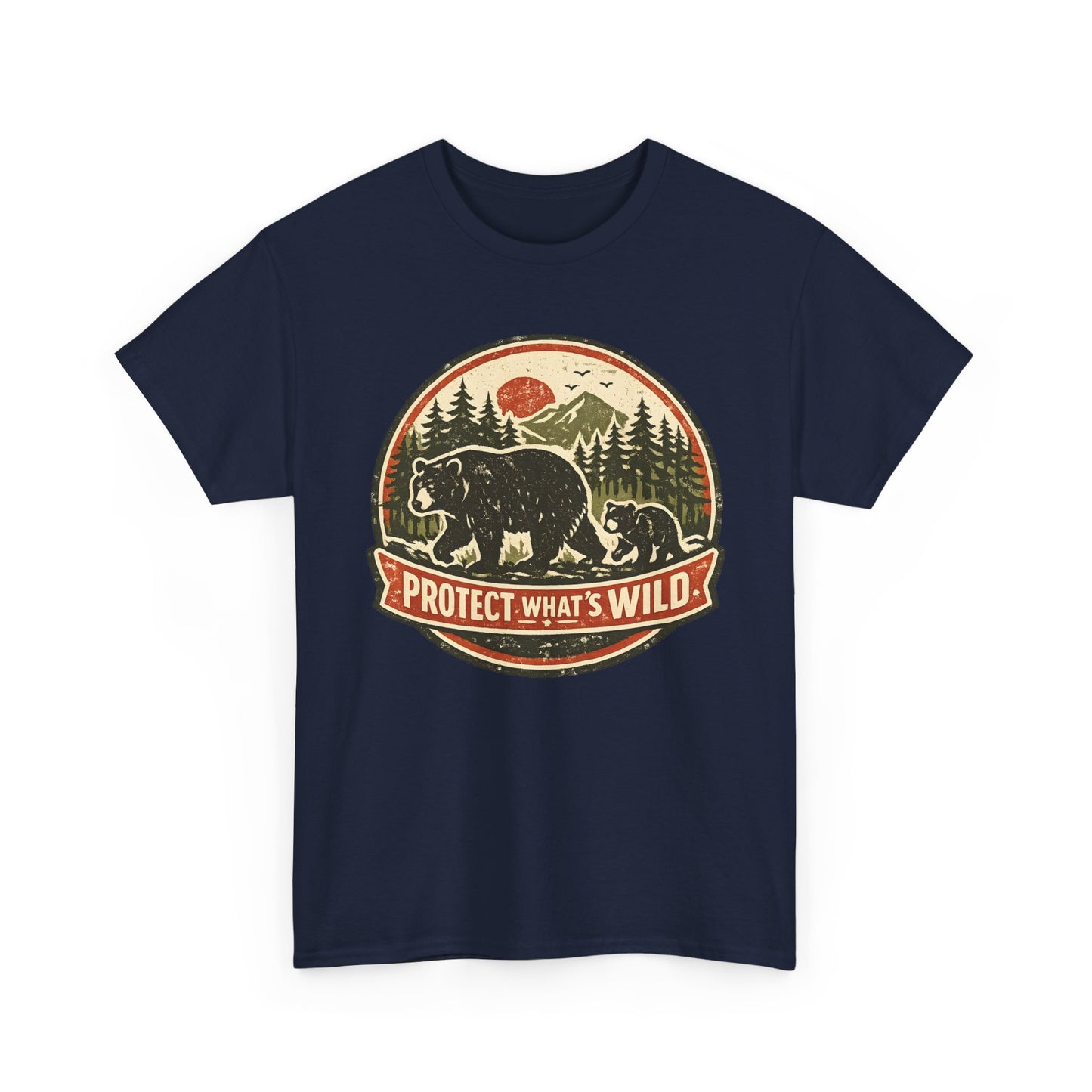 Bear and Cub Retro Badge Tee | Protect What's Wild | Wildlife Lover Gift | Unisex