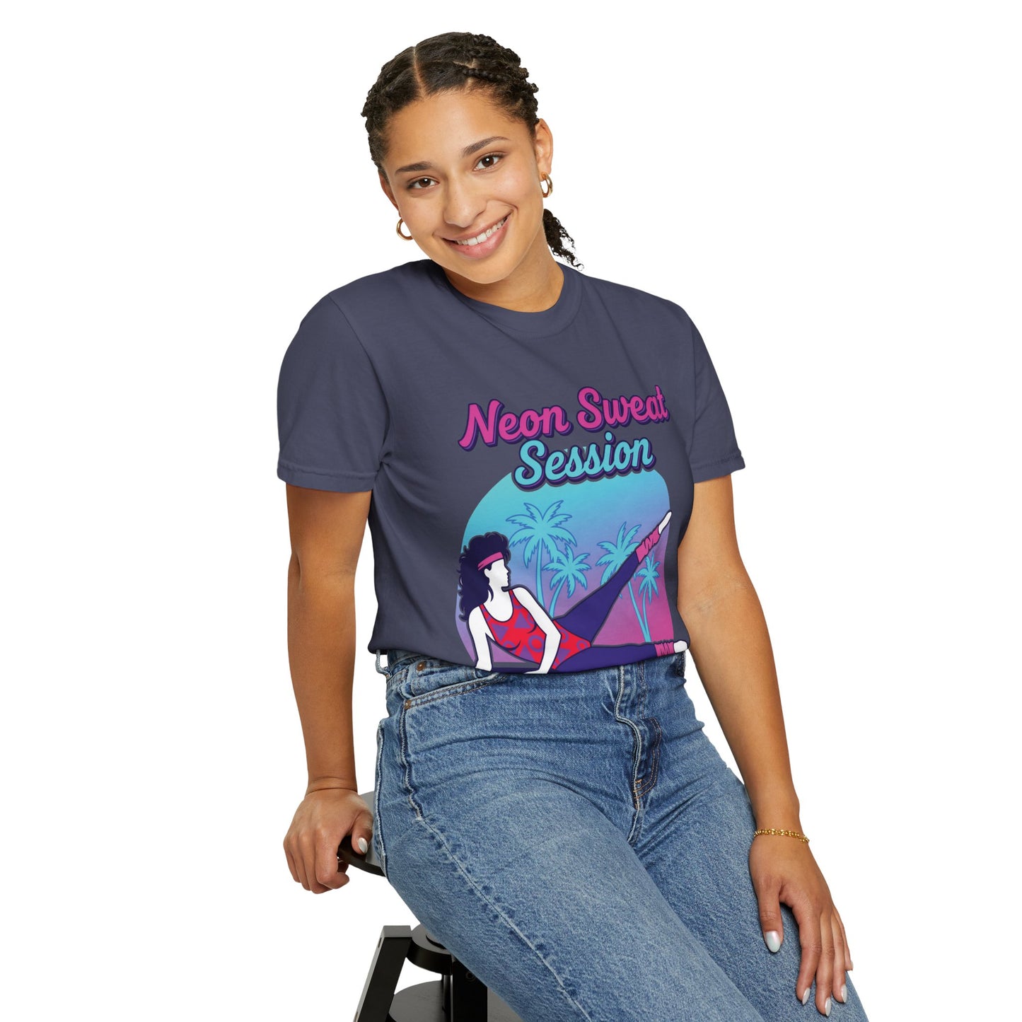 Neon Sweat Session Retro 80s Aerobics Graphic Tee | Vintage Workout Shirt