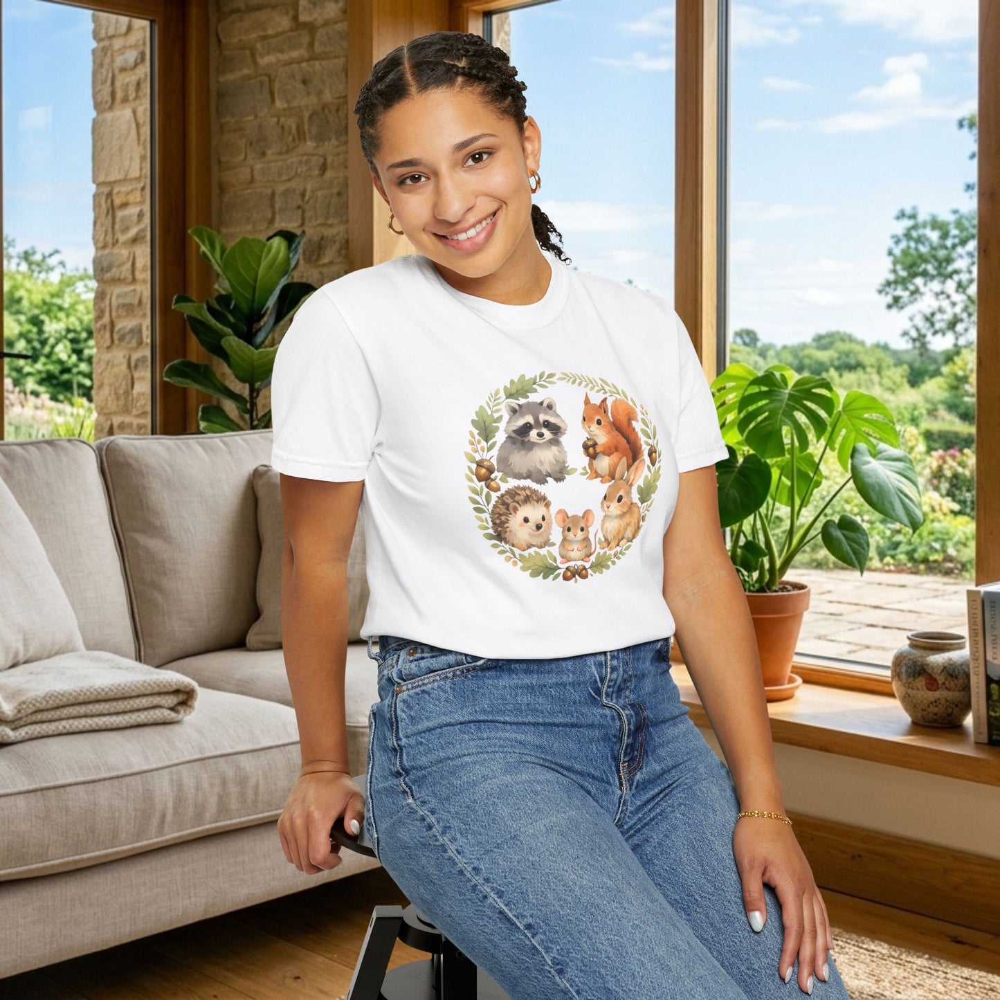Woodland Animals Circle Watercolor Tee | Forest Creature Gift Shirt | Nature Lover