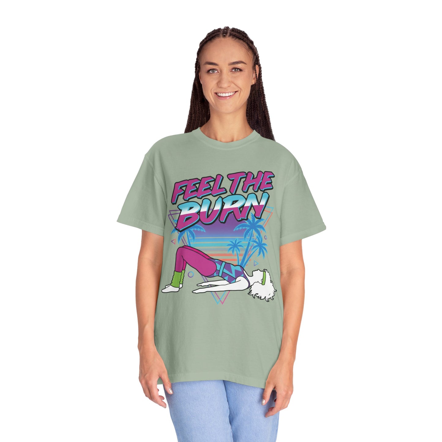 Feel the Burn Neon 80s Aerobics Graphic Tee | Retro Workout Shirt Women