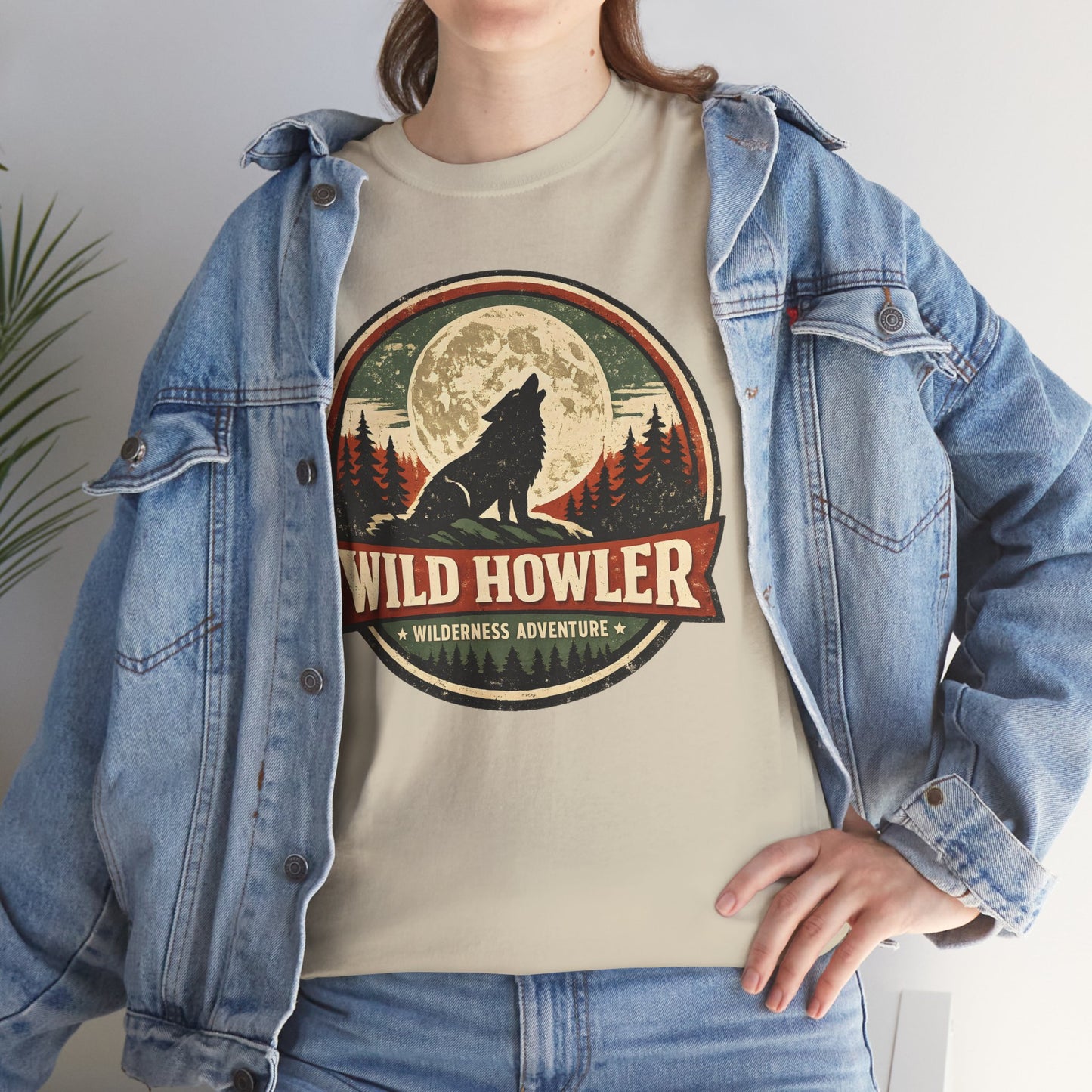 Howling Wolf Vintage Badge Tee | Full Moon Wilderness Shirt | Nature Lover Gift