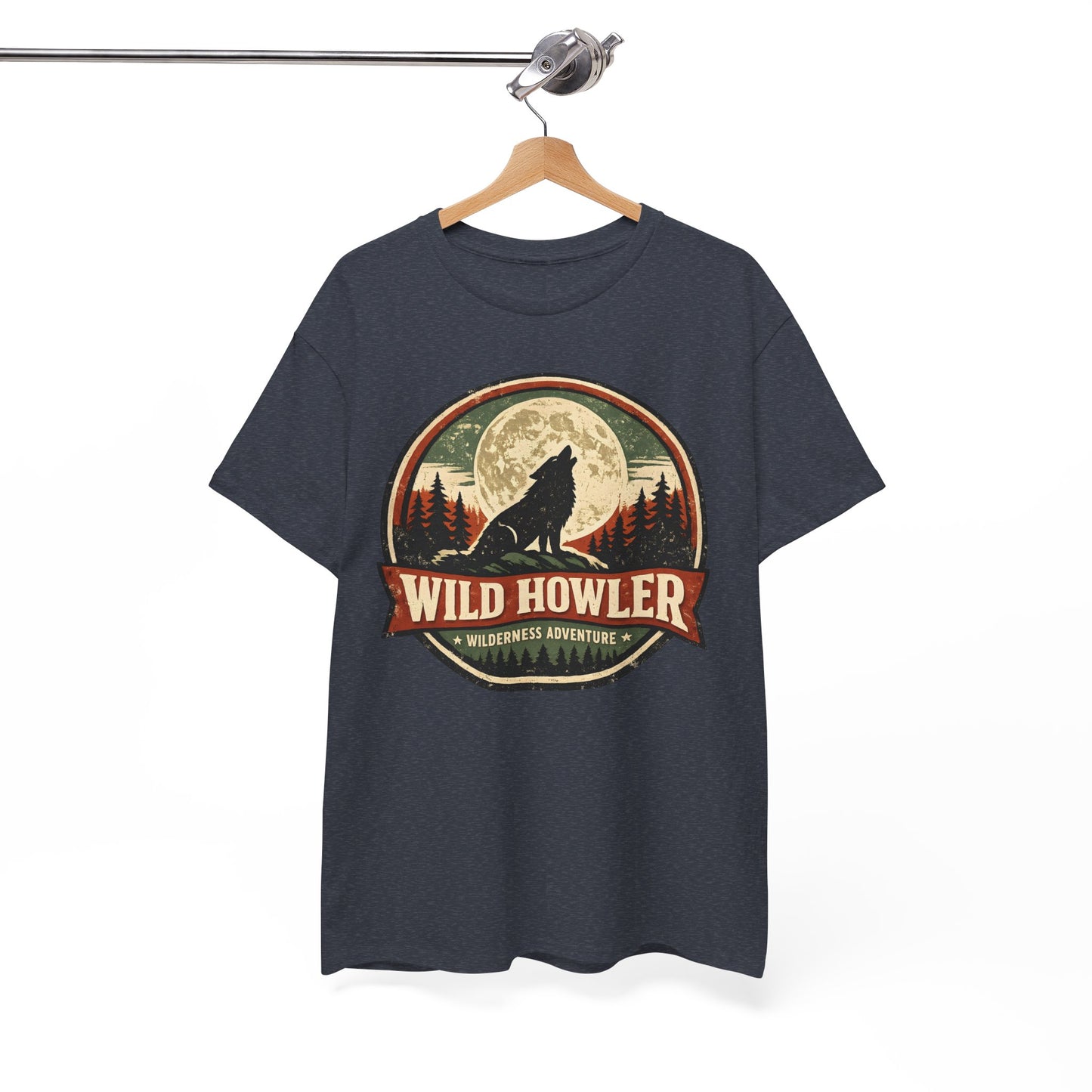 Howling Wolf Vintage Badge Tee | Full Moon Wilderness Shirt | Nature Lover Gift