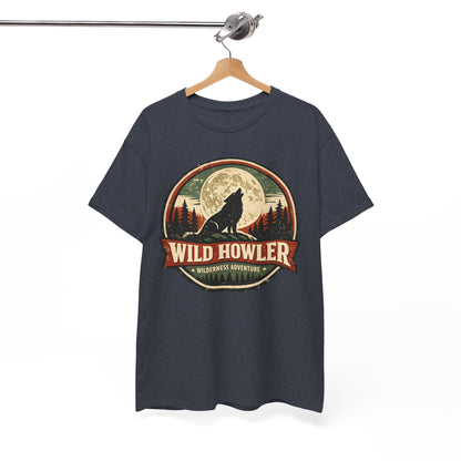 Howling Wolf Vintage Badge Tee | Full Moon Wilderness Shirt | Nature Lover Gift