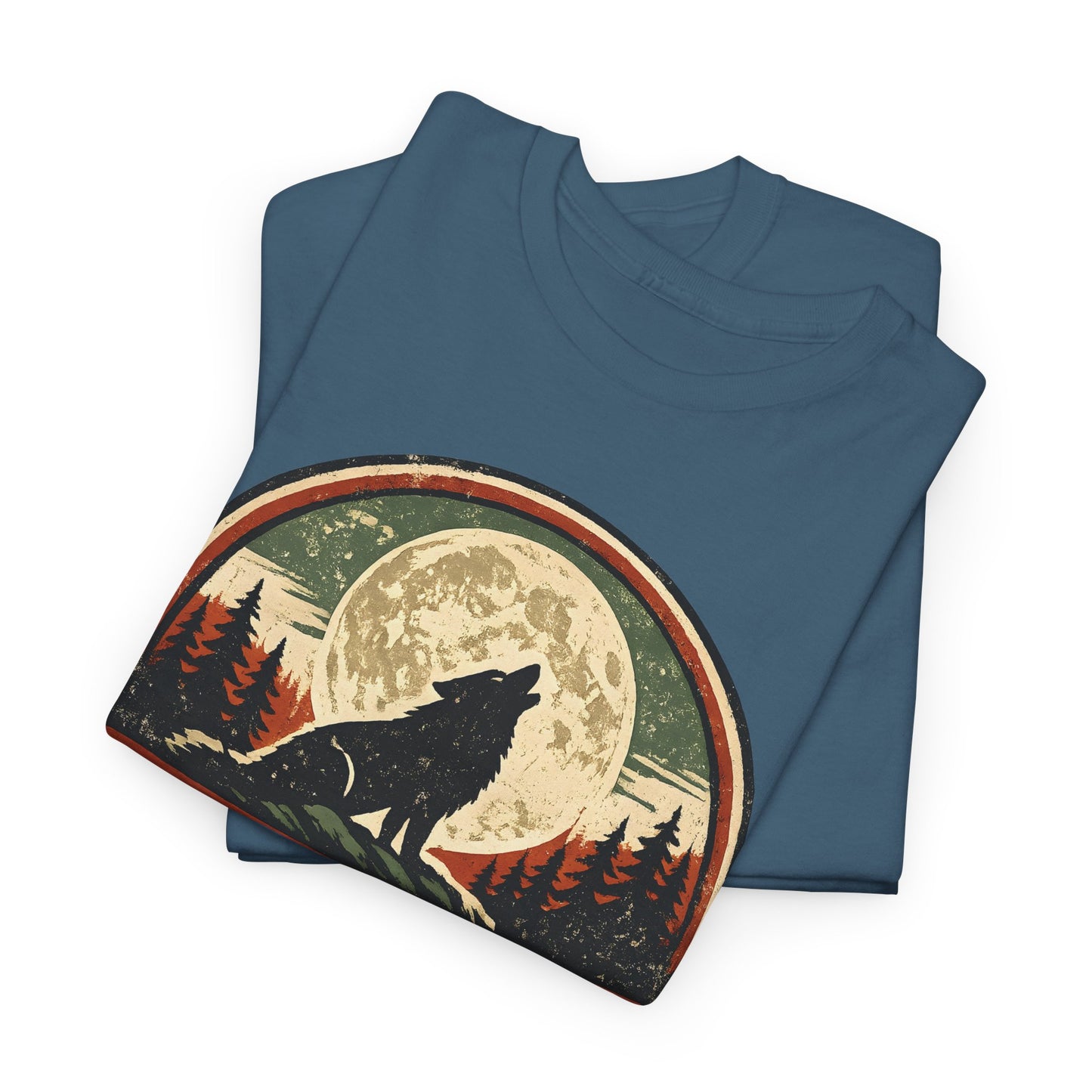 Howling Wolf Vintage Badge Tee | Full Moon Wilderness Shirt | Nature Lover Gift