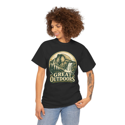 Great Outdoors Retro Badge Tee | Yosemite Half Dome Graphic Shirt | Camping Gift