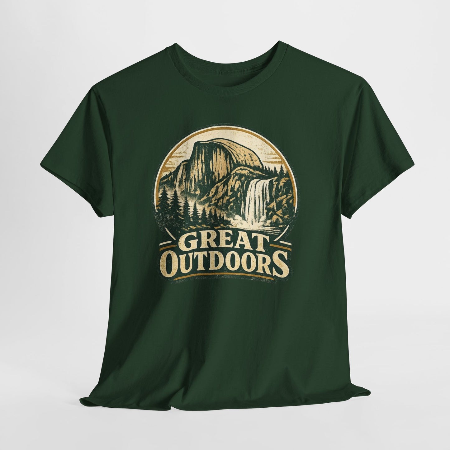 Great Outdoors Retro Badge Tee | Yosemite Half Dome Graphic Shirt | Camping Gift