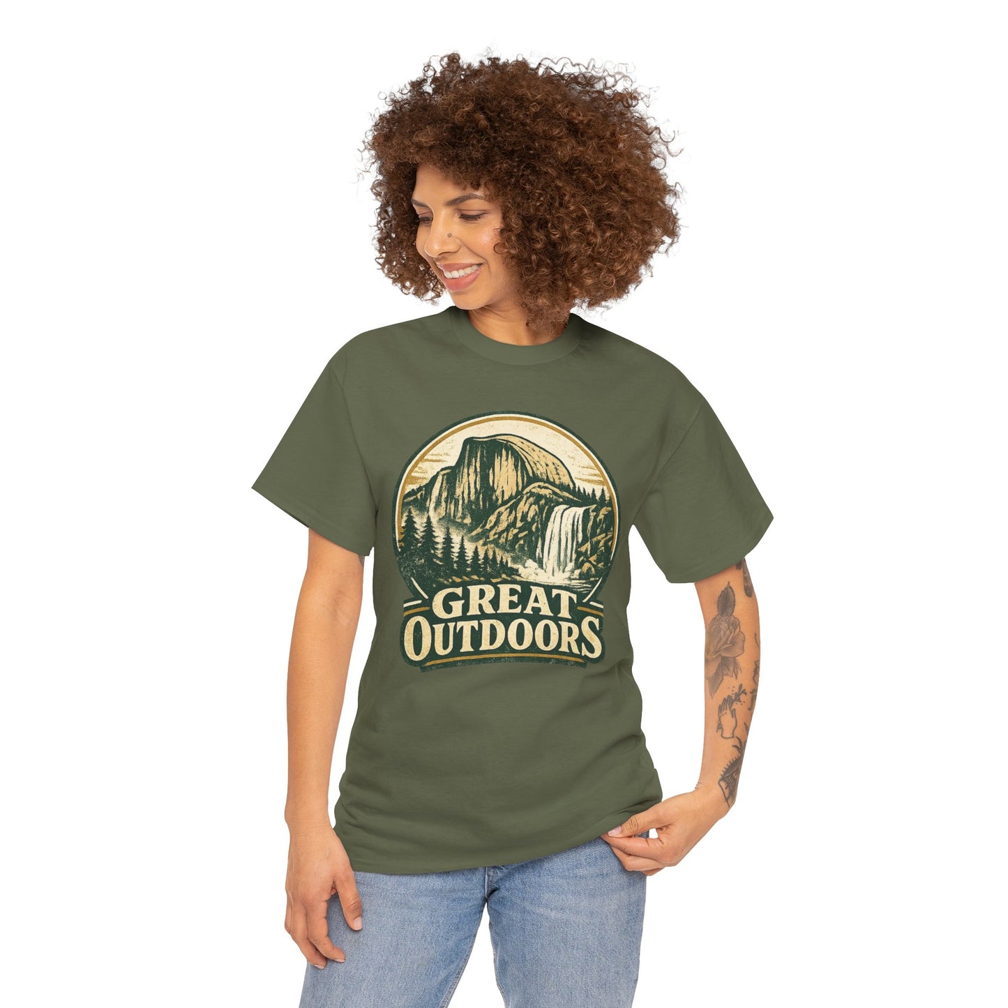 Great Outdoors Retro Badge Tee | Yosemite Half Dome Graphic Shirt | Camping Gift