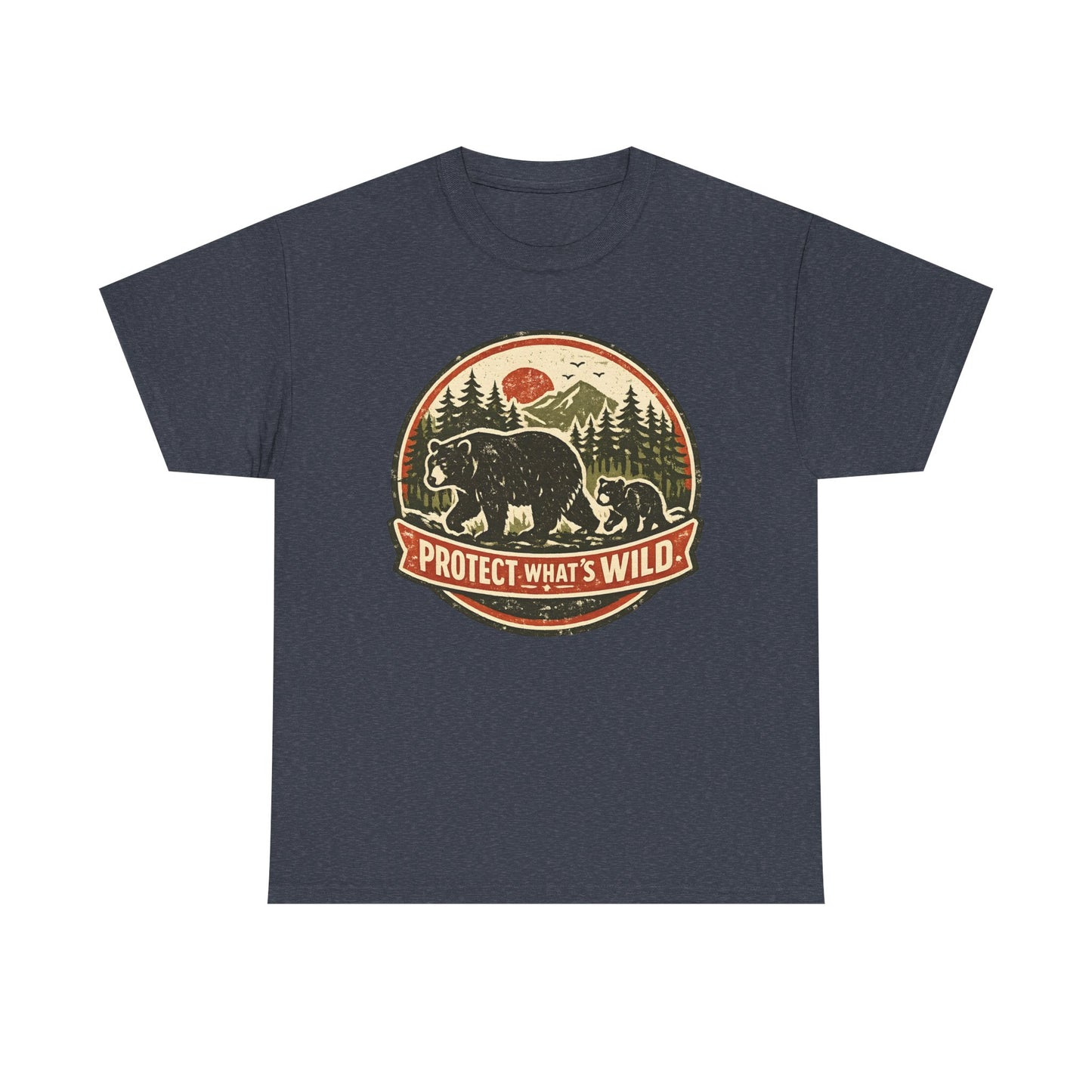Bear and Cub Retro Badge Tee | Protect What's Wild | Wildlife Lover Gift | Unisex