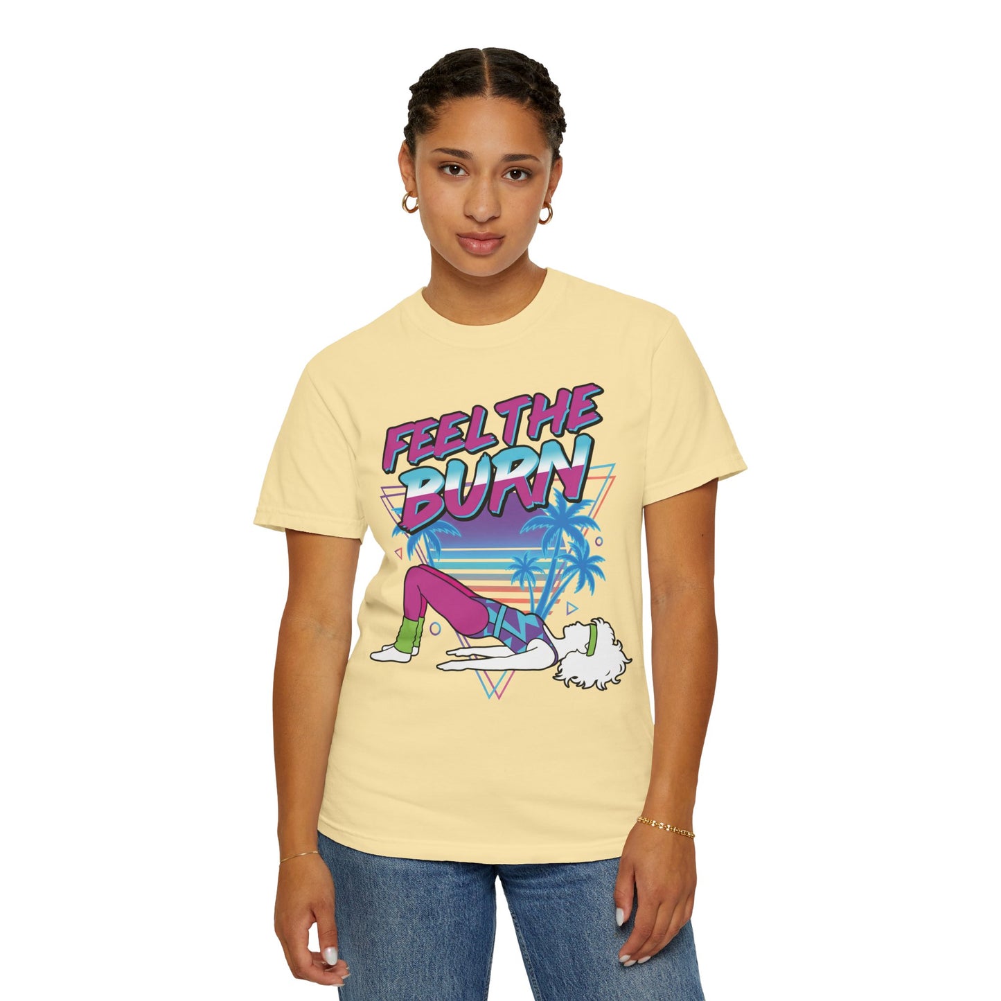 Feel the Burn Neon 80s Aerobics Graphic Tee | Retro Workout Shirt Women
