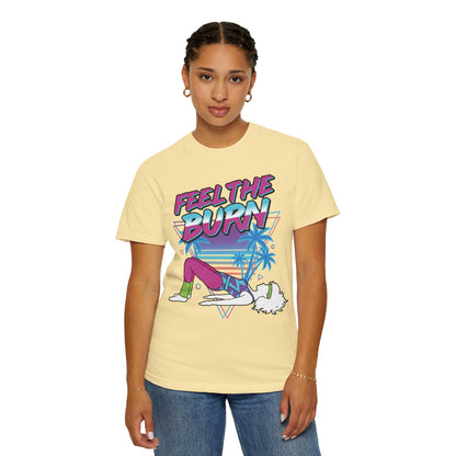 Feel the Burn Neon 80s Aerobics Graphic Tee | Retro Workout Shirt Women
