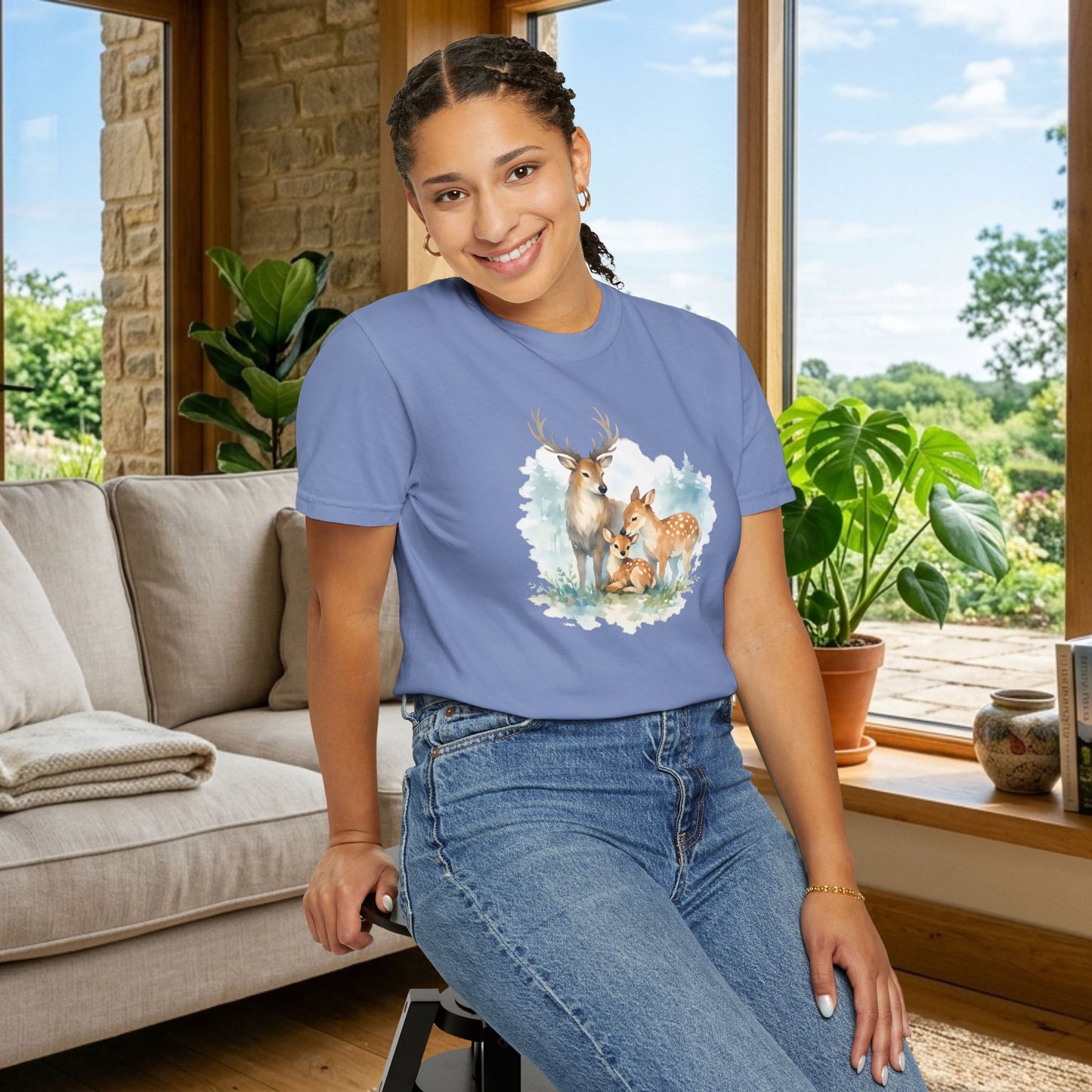 Watercolor Deer Family Tee | Forest Wildlife Art Shirt | Nature Lover Gift | Unisex