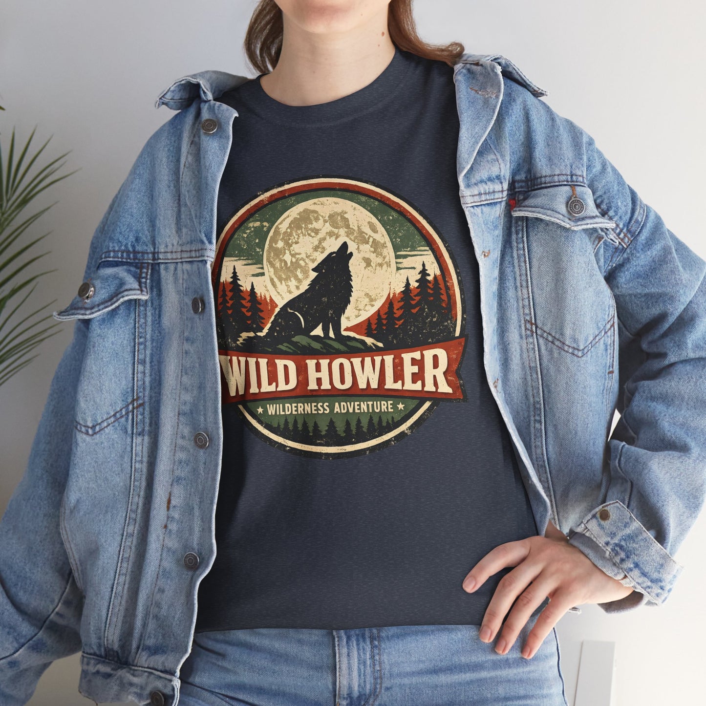 Howling Wolf Vintage Badge Tee | Full Moon Wilderness Shirt | Nature Lover Gift