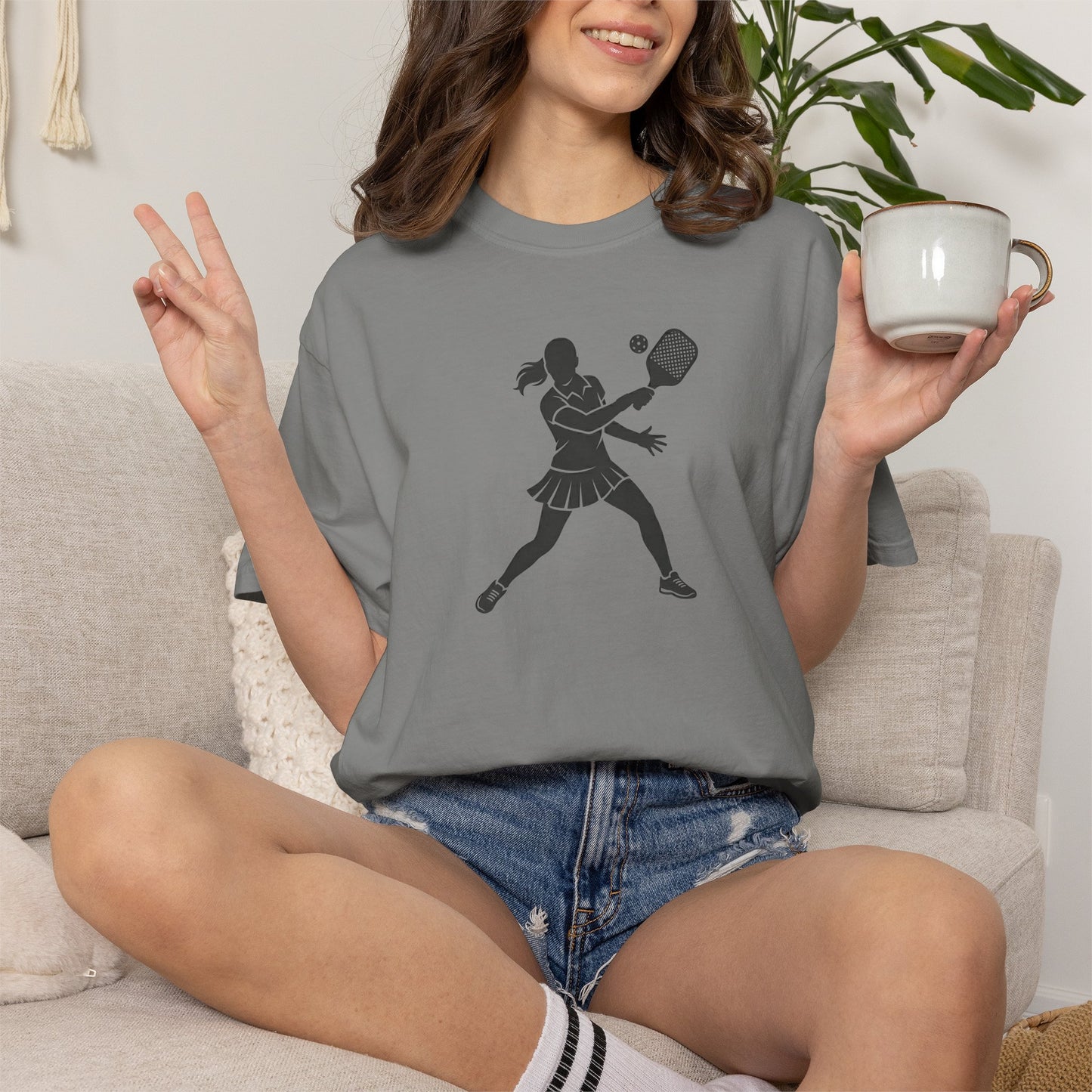 Pickleball Female Silhouette Icon Tee Minimalist Pickler Graphic Women T-Shirt