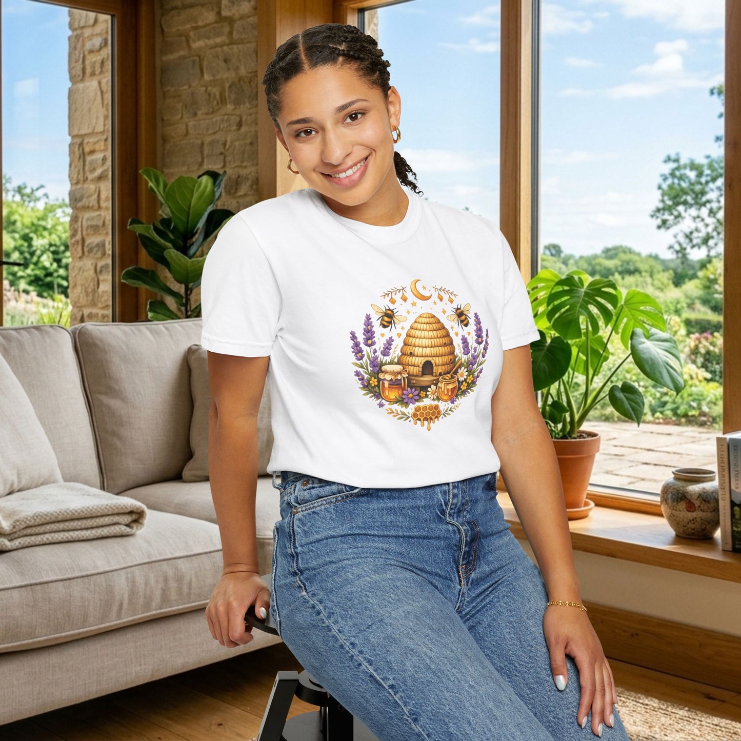 Beehive Honey and Lavender Tee | Vintage Nature Art Shirt | Botanical Garden Gift