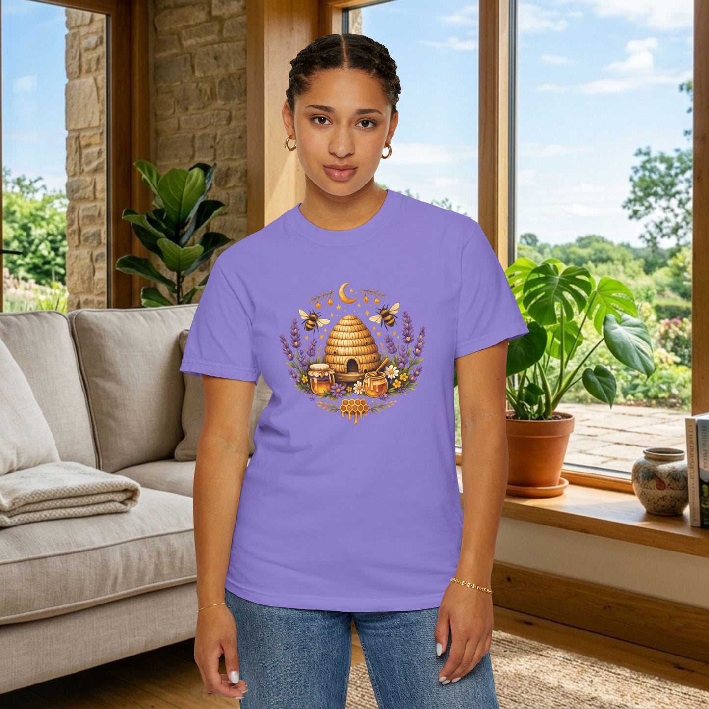 Beehive Honey and Lavender Tee | Vintage Nature Art Shirt | Botanical Garden Gift