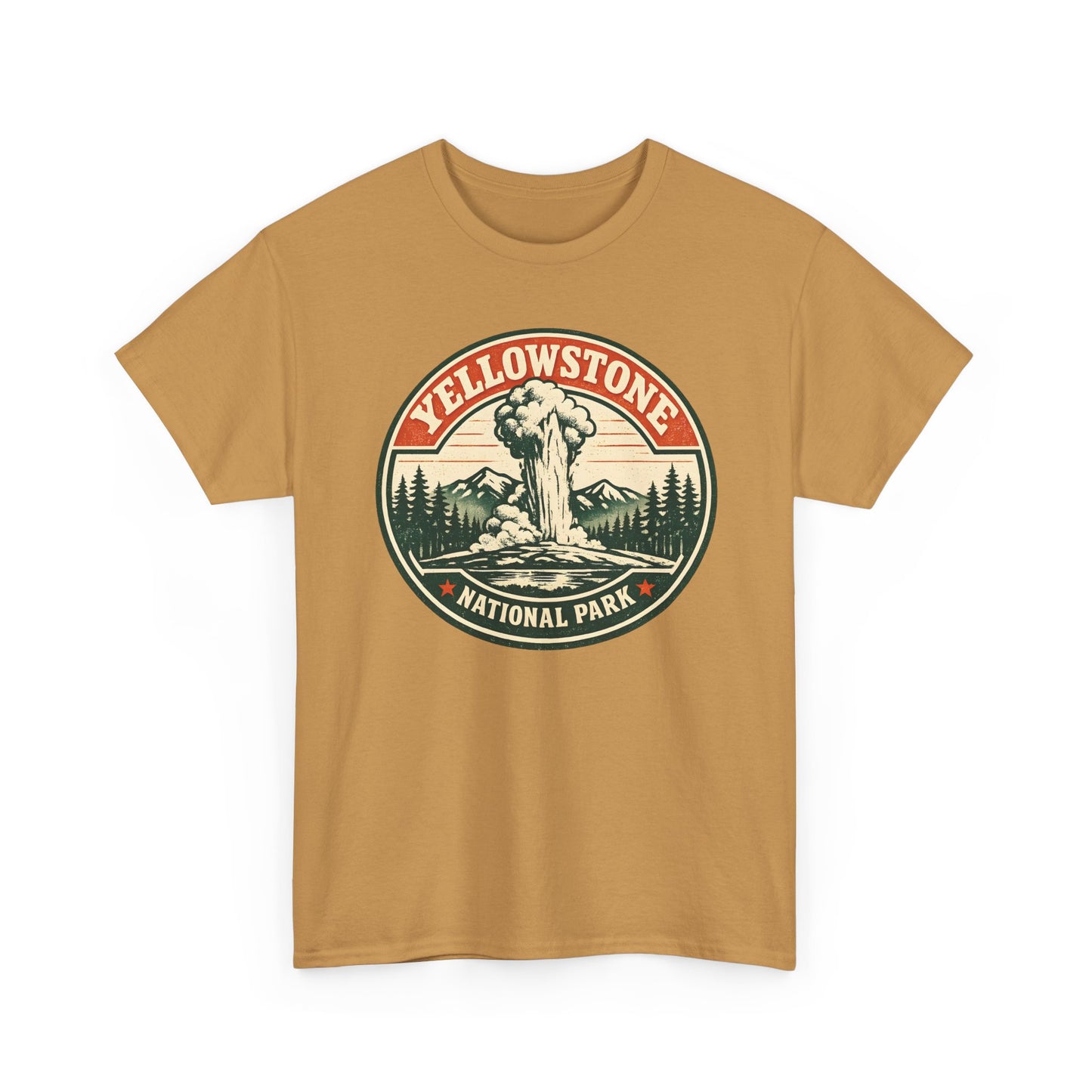 Yellowstone Park Badge Tee | Old Faithful Mountain Pine Trees Retro Circle Design